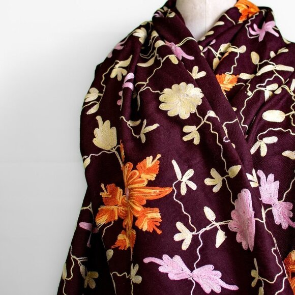 KASHMIRI Floral Shawl | Kashmir Wool Hand-Embroidered Floral Shawl | 72” x 24” - Picture 4 of 11
